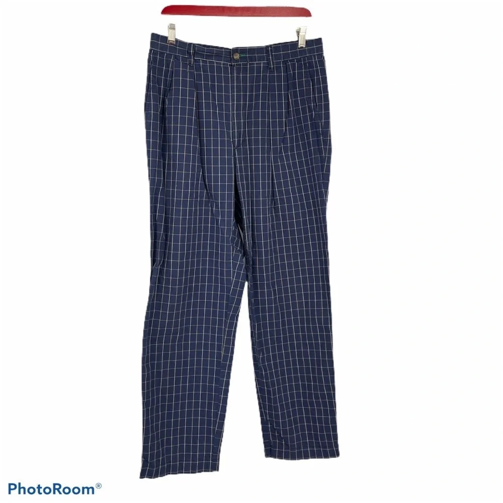 Vintage 1990s Tommy Hilfiger plaid blue pleated pants 34 x 30